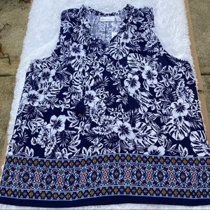 Rafaela floral blue and white sleeveless blouse size LP